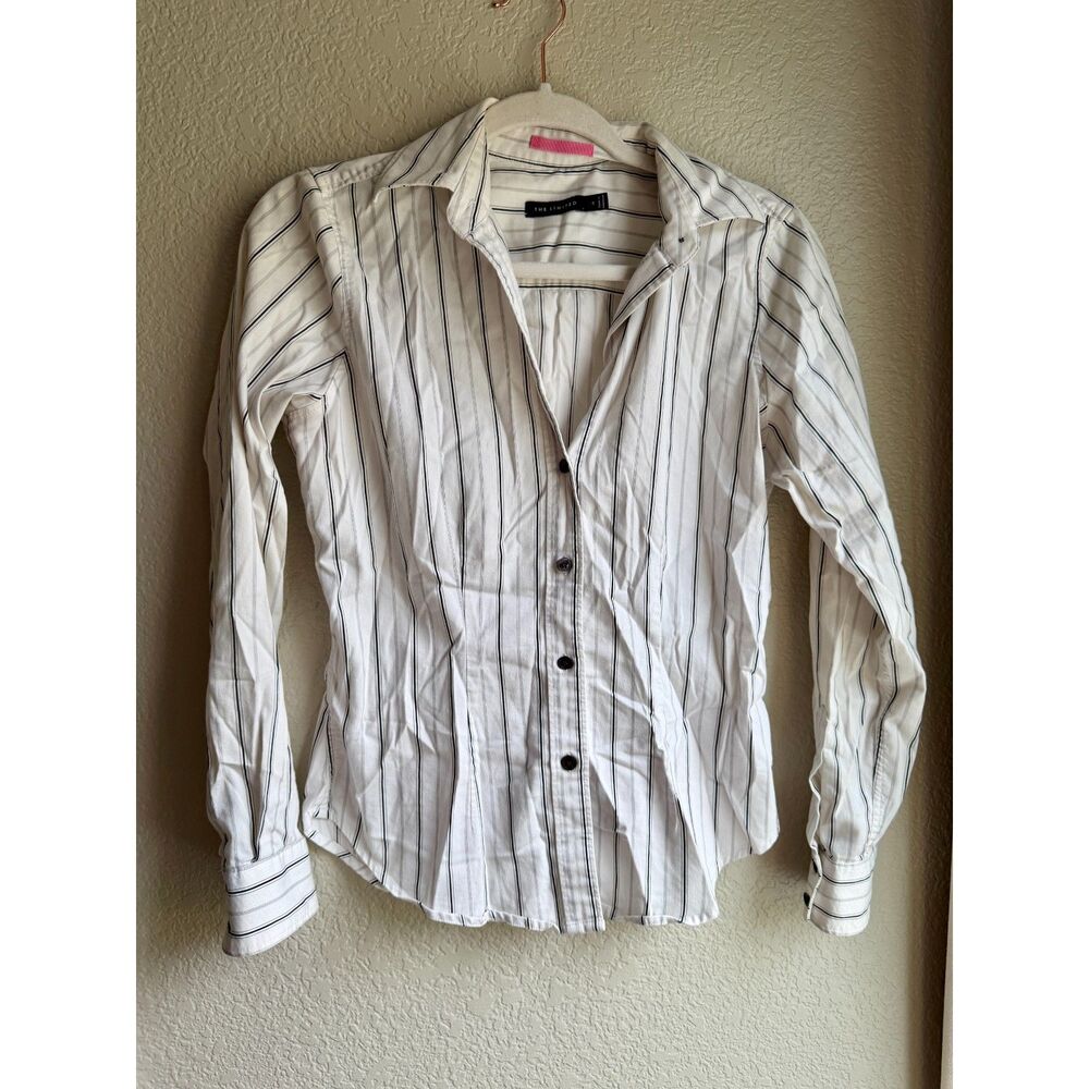 Y2K 2005 The Limited White Striped Fitted Button Down Shirt Small Office Siren